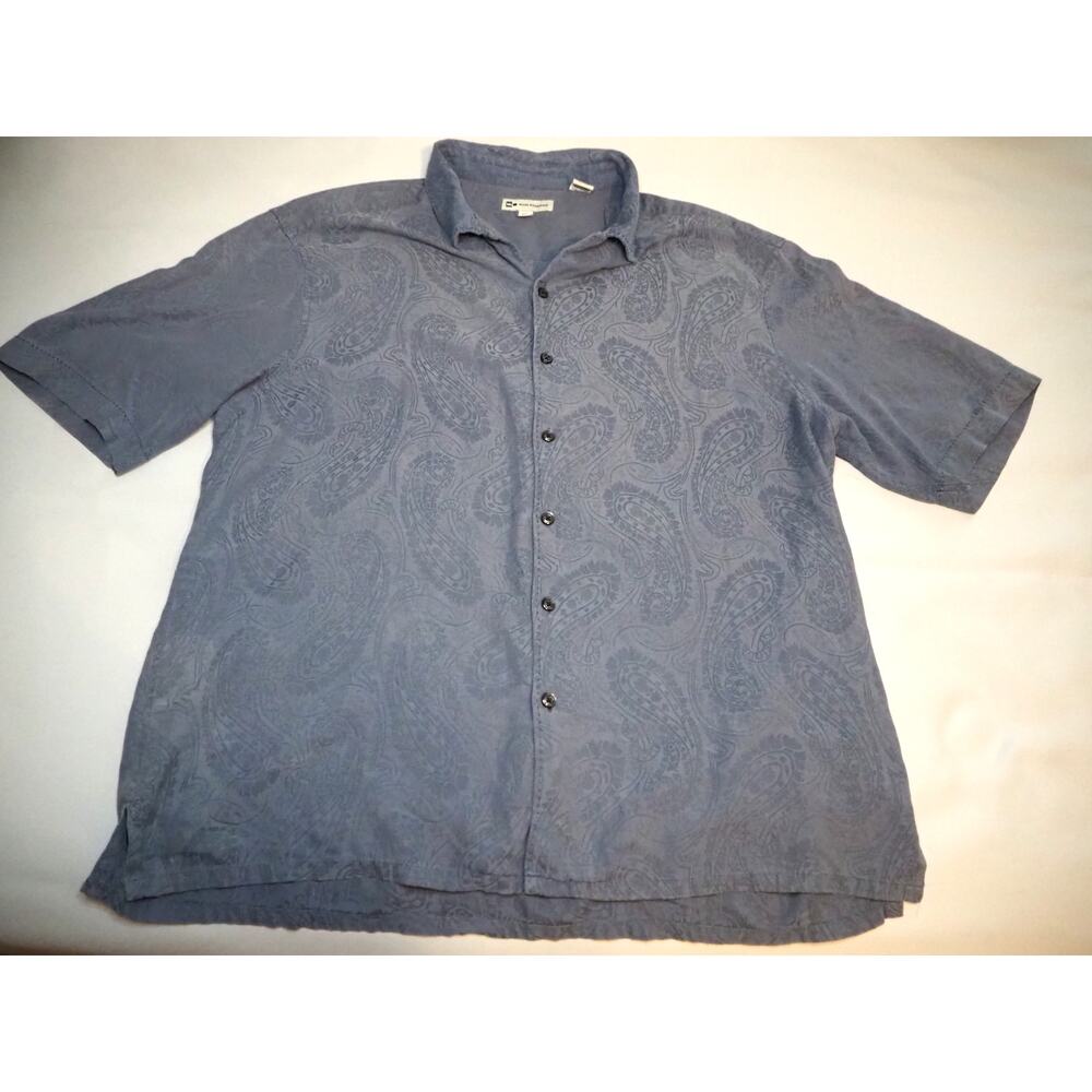 Wilke Rodriguez Men's XXL Blue Paisley Jacquard Camp Shirt Short Sleeve Button